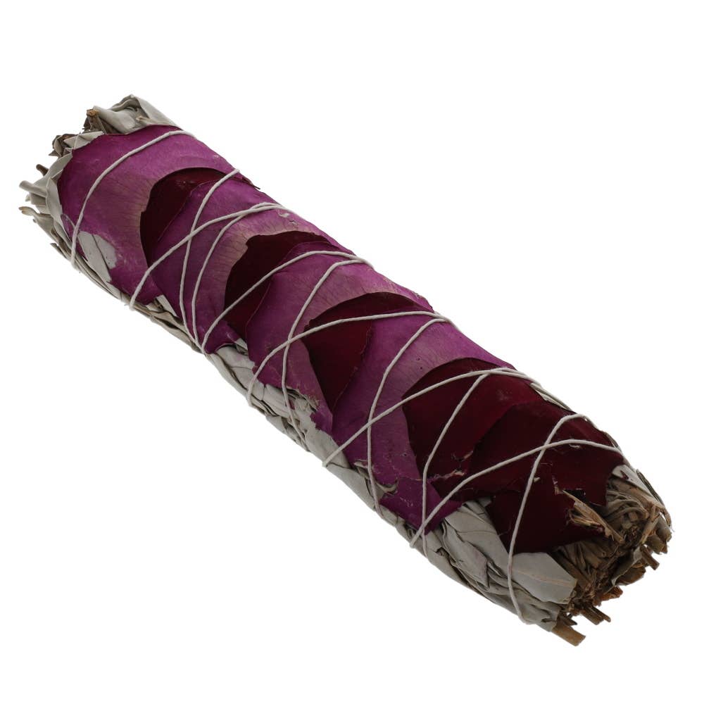 Smudge Stick, White Sage with Rose Petals